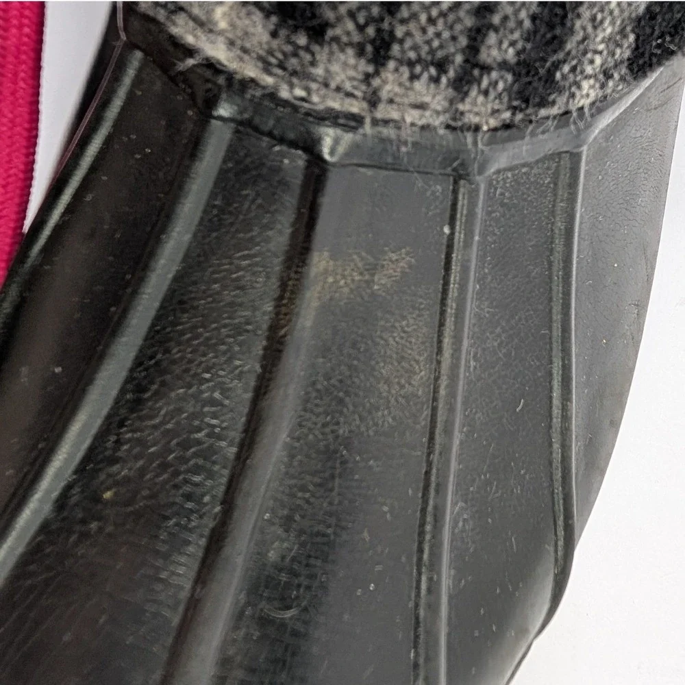 Girls Size 3 Plaid Duck Boots Black Pink Lace Winter Snow Rain Rubber Sole‎